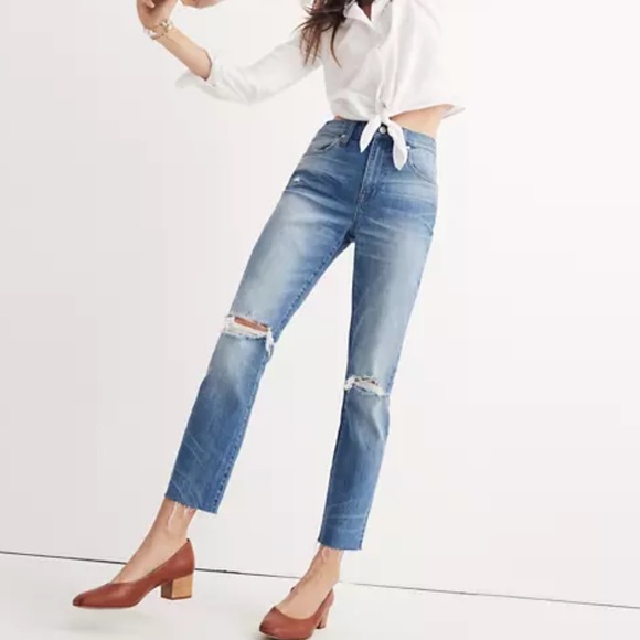 Madewell Denim - Madewell high rise slim crop boy jean knee rip 24